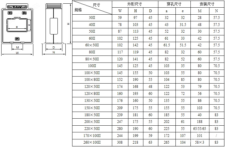 导轨安装电流互感器 AKH-0.66-260X50II 6000/5A 母排规格250x10
