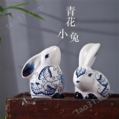陶瓷兔动物装饰摆件 陶瓷工艺品定制 陶瓷摆件直销批发厂家 瓷器工厂订做设计