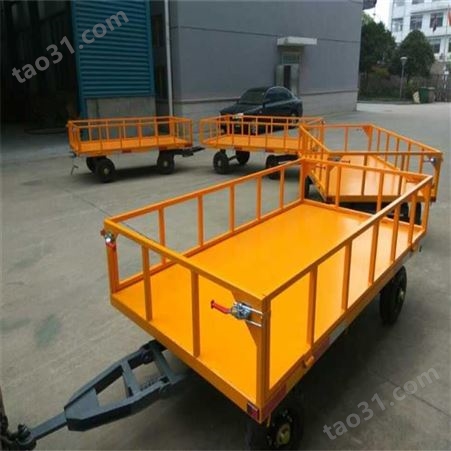 串联使用 10吨厂区运输电动平板拖车  围栏刹车减震牵引拖车