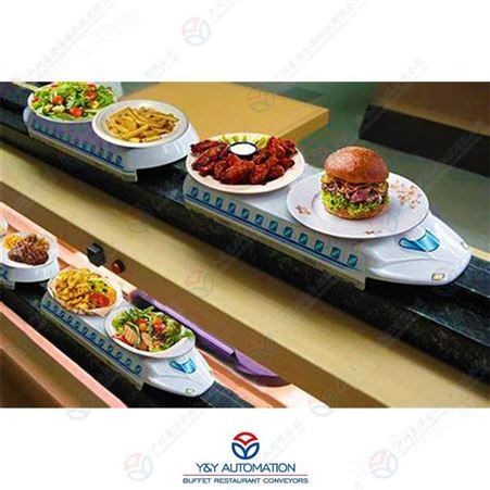 自动化餐饮服务轨道出餐车_快速通道自动送餐车设备_智能轨道列车出餐机器
