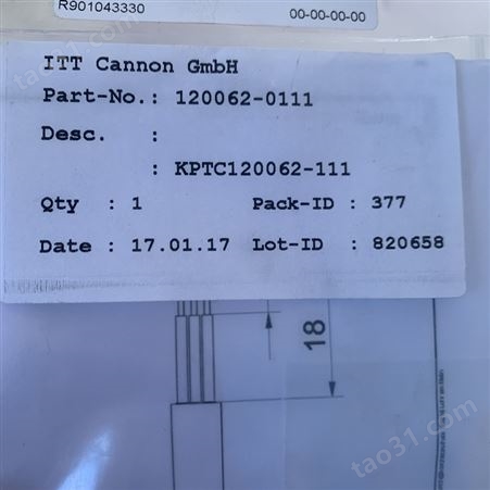 ITT CANNON 6P-KPTC6IN10-6S-SPEZ6孔（针）连接插头