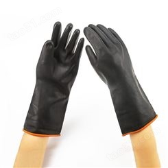 隆亨35CM强酸碱手套防腐蚀耐酸碱化工实验室手套加长防滑橡胶黑色手套