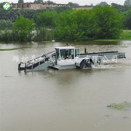 全自动割草船 水面杂草清理设备圣城制造 单体液压河道清运船