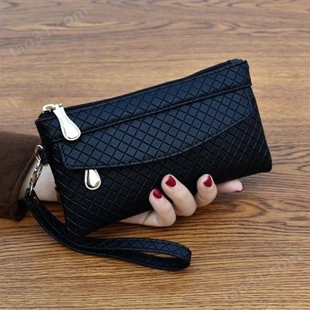 韩版简约新款软皮女士钱包时尚大气格纹百搭大容量零钱夹手拿包